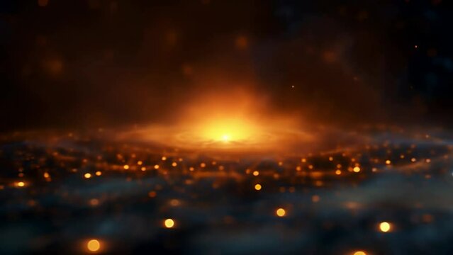 A bright light shines in complete darkness, illuminating the surroundings