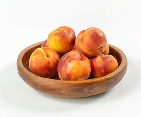 Fototapeta na wymiar High-Quality Photo of Honey Peaches on Plate with Wooden Bowl on White Background