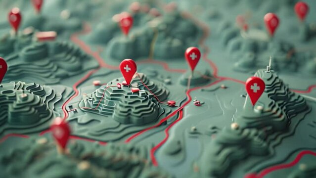 This Map displaying multiple red markers indicating various locations.