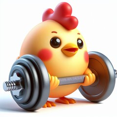 cute chicken lifting dumbbell cartoon 3d Generative AI