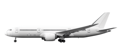 Side View of a Commercial Airplane Isolated on Transparent Background