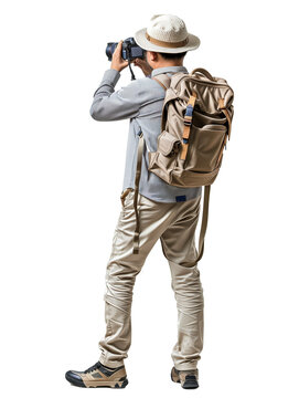 Tourist Taking a Photo with Camera on Transparent Background