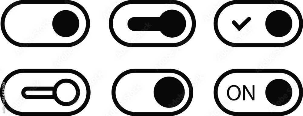 Poster set of open and active vectors icons. black on toggle switch buttons. setting control toggle designs
