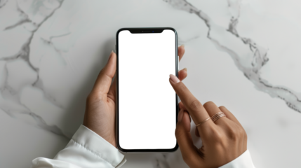 Holding Smartphone Mockup with transparent Screen, Female Hands