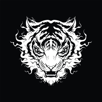 Scary tiger head illustration vector