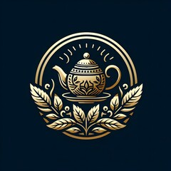 AI Generate of Luxury Cup of Tea, Tea Pot, Tea Leaf, Logo Concept Stock Vector with Dark Background