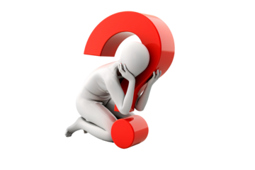 a person sitting on the floor with a question mark