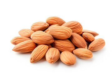 Close-up of shelled and unshelled Almond nuts isolated on a white background, showcasing their texture