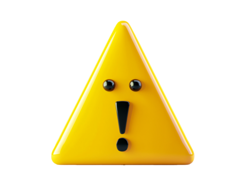 a yellow triangle with black eyes and a exclamation mark