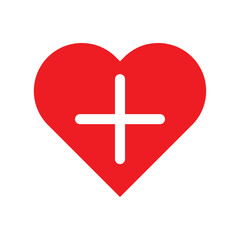 Obraz premium Heart with plus sign icon for healthcare logo design. Red Heart with cross sign. Valentines day heart icon. Heart vector illustration.