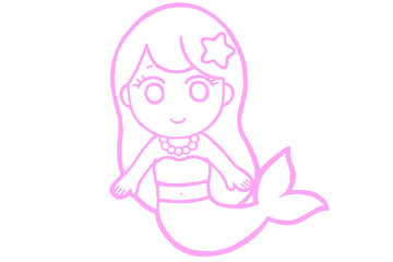人魚イラスト線画3　ピンク色