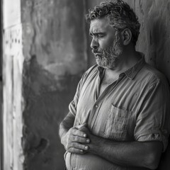 Fototapeta premium pensive man with beard and curly hair