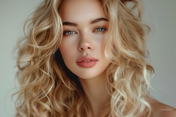 Fototapeta premium Curly wave hairstyle elegant blonde girl gorgeous. Generative Ai