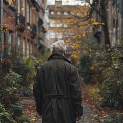 Fototapeta premium person walking down an autumn alley