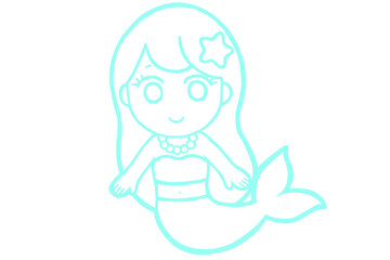 人魚イラスト線画4　水色