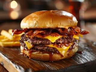 Cheeseburger with Fresh Vegetables BBQ beef double cheese burger