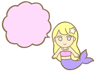人魚イラストふきだし　ピンク色