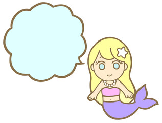 人魚イラストふきだし　水色