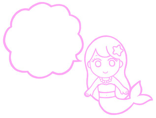 人魚イラストふきだし線画　ピンク色
