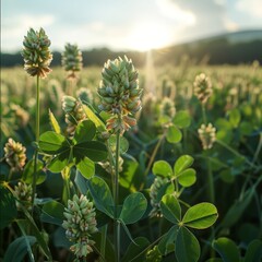 Vibrant clover field at sunset