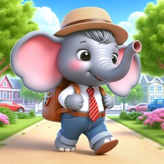 cute elephant going to school cartoon , 3d
Generative AI