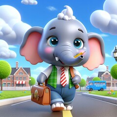 cute elephant going to school cartoon , 3d
Generative AI