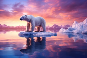 Polar bear standing on iceberg in water