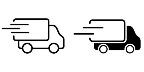 Delivery truck icon. Fast moving van symbol. Shipping car sign. Express delivery illustration. © moroz_stock