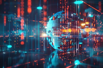 Obraz premium Example of a 3D world information transmission connection. Generative Ai