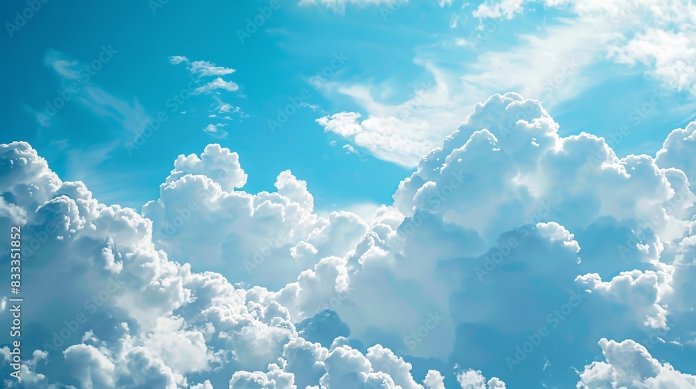 Poster virtual computing with natural white cloud sky on blue background , cloud technology is transfer dat