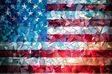 Modern mosaic sleek triangles in American flag colors for design.