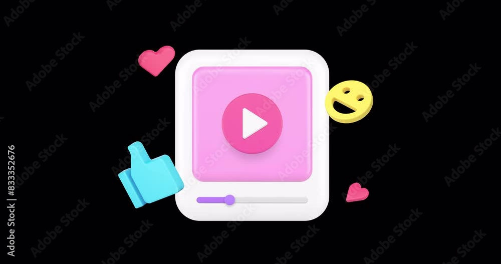 Poster video player social media network entertainment content live broadcasting 3d icon animation with alp