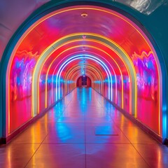 Vibrant neon tunnel with colorful lighting