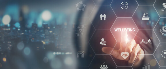 Employee wellbeing concept. Creating employee benefits and satisfaction programs. Fostering a positive work culture and employee engagement. The physical, mental and emotional health of employees.