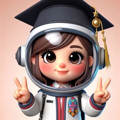 cute astronaut graduation cartoon , 3d  gENERATIVE ai