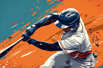 Powerful action shot of a male baseball player in mid-swing, capturing the intensity and focus of the game. Ideal for sports, fitness, and competitive themes