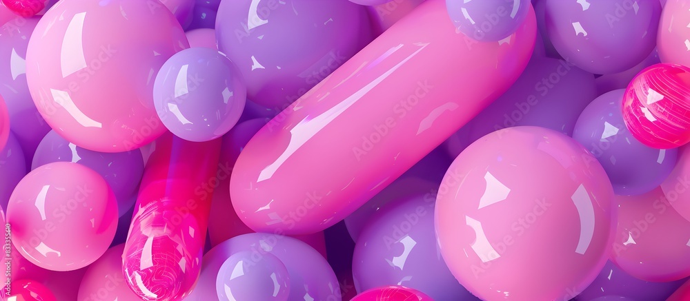 Poster abstract background of pink and purple balloons in the shape of tubes, 3d rendering in the style of 