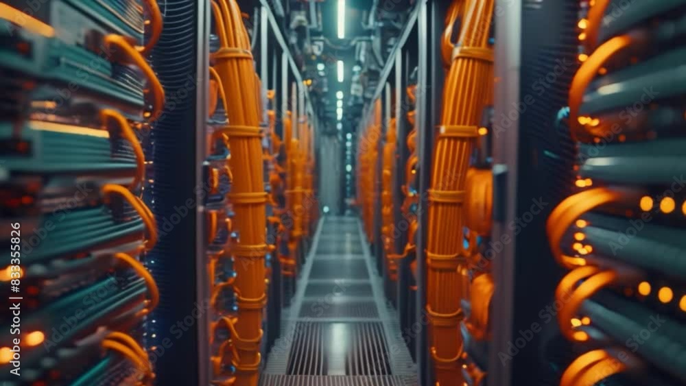 Fototapete This Neat rows of servers lined up in a data center, housing and processing data for various operations.