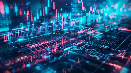 Obraz premium Stock graph and financial chart. Analyze stock market finance volume of stock market with Graph and chart holograph technology. High quality photo