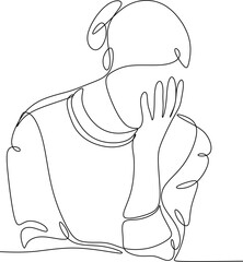 Continuous line drawings of a young woman feeling sad, tired and worried about mental health depression. problems, failures and broken heart concepts isolated on white background. 
