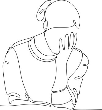 recommend clip art: Continuous line drawings of a young woman feeling sad, tired and worried about mental health depression. problems, failures and broken heart concepts isolated on white background. 