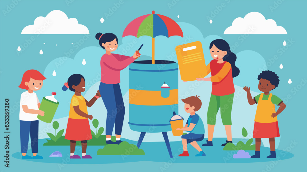 Aufkleber a library hosting a rain barrel painting event for children teaching them about the importance of ra
