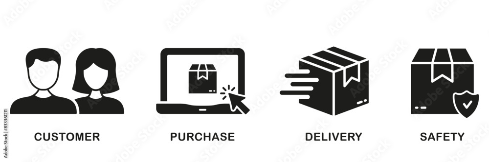 Poster online store guide symbol collection. ecommerce line icon set. customer order linear pictogram. comm
