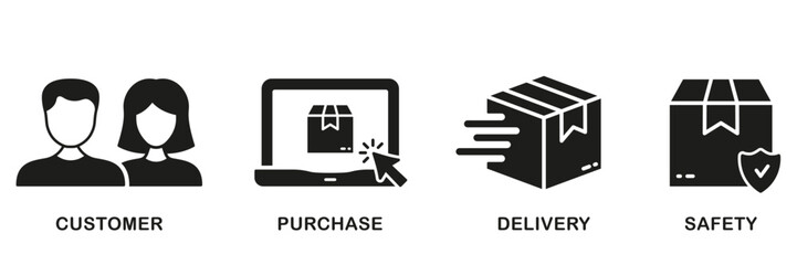 Online Store Guide Symbol Collection. Ecommerce Line Icon Set. Customer Order Linear Pictogram. Commerce Distribution Outline. Safe Delivery Sign. Editable Stroke. Isolated Vector Illustration