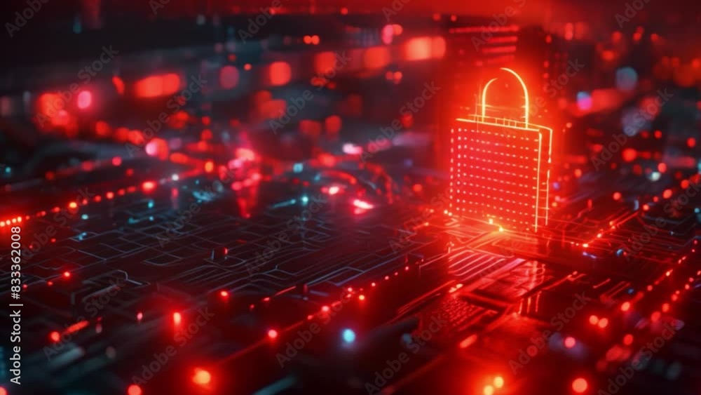 Poster This Computer keyboard with a glowing lock symbol illuminated on the key.