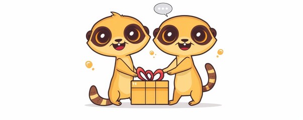 Fototapeta premium A whimsical meerkat with a friendly demeanor holds a gift, bringing joy as a storybook character