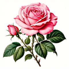 Fototapeta premium pink rose isolated on white background generative IA 