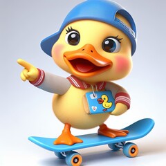 cute duck playing skateboard cartoon , 3d Generative AI