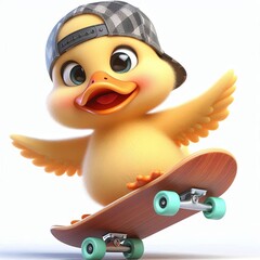 cute duck playing skateboard cartoon , 3d Generative AI