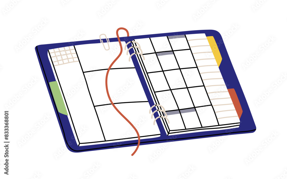 Poster planner, organizer with calendar. open notebook for scheduling, planning. diary with daily agenda. j